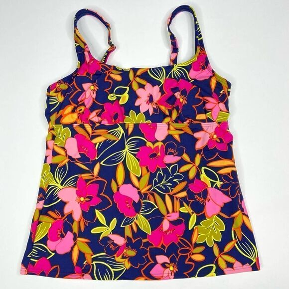LANDS’ END Floral Square Neck Tankini Swim Top - Picture 1 of 9